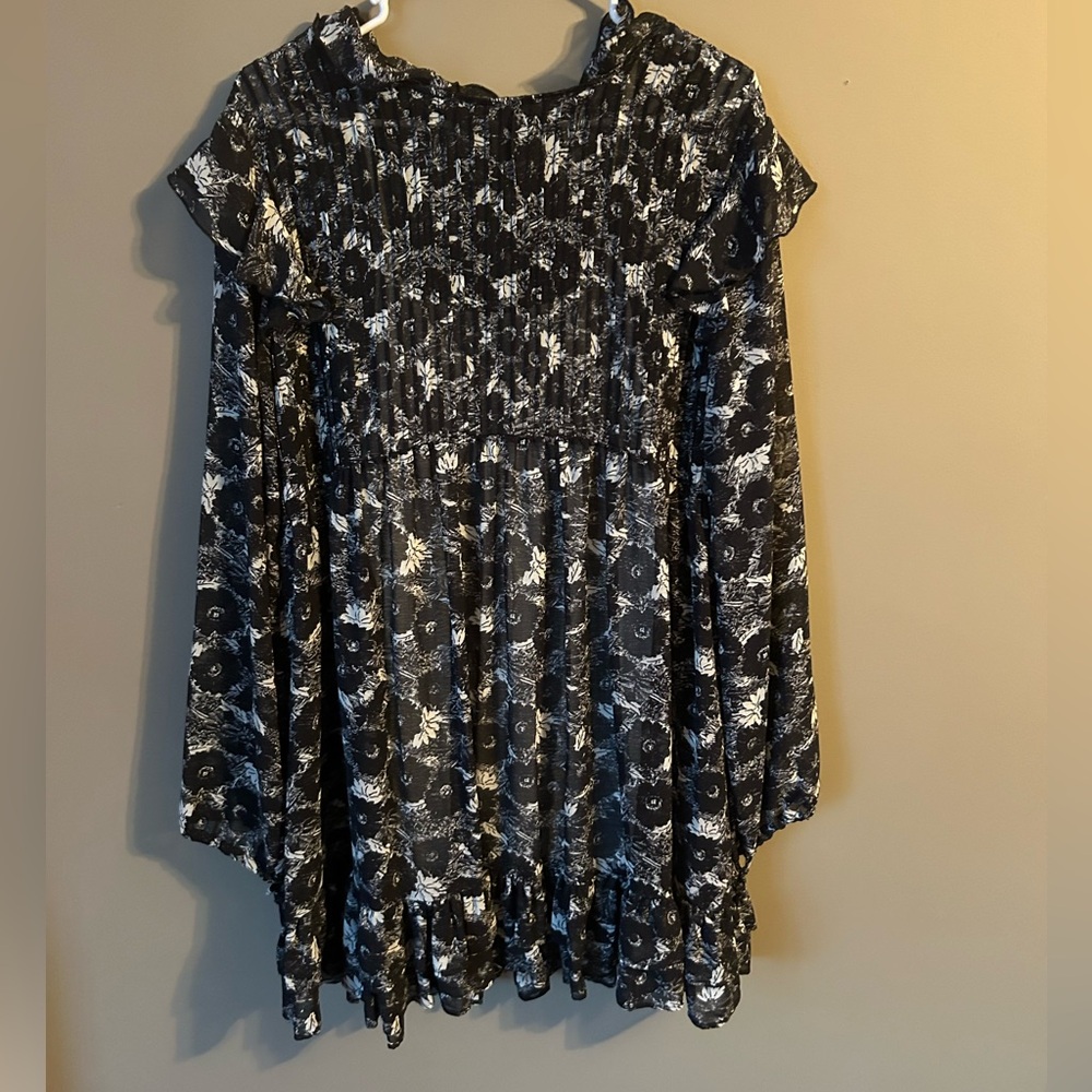 Free People Black and White Flower Long Sleeve Dress